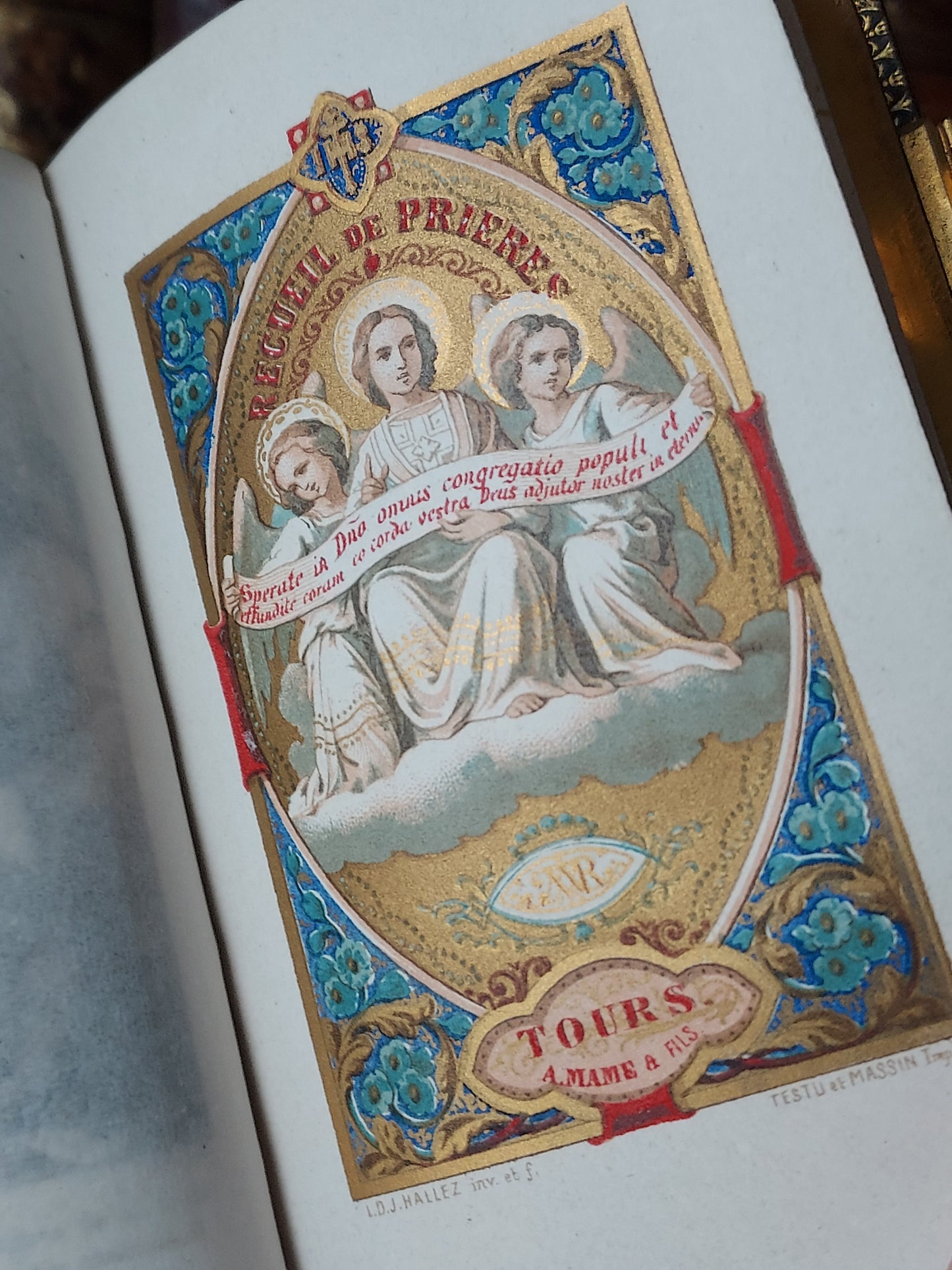 1873 Recueil de prieres: Ornate Double Clasp Binding w/ Paisley Fore-Edge Painting