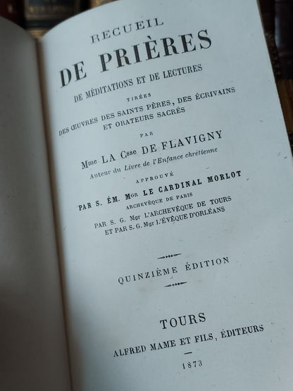 1873 Recueil de prieres: Ornate Double Clasp Binding w/ Paisley Fore-Edge Painting