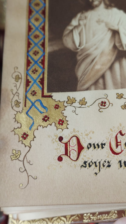 1902 Le Nouveau Testament & Prayer Card | Hand-Illuminated, Stamped by L. Angeli