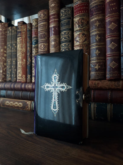 1850s Paroissien Romain | Mother-of-Pearl Cross and Purple Velvet Details