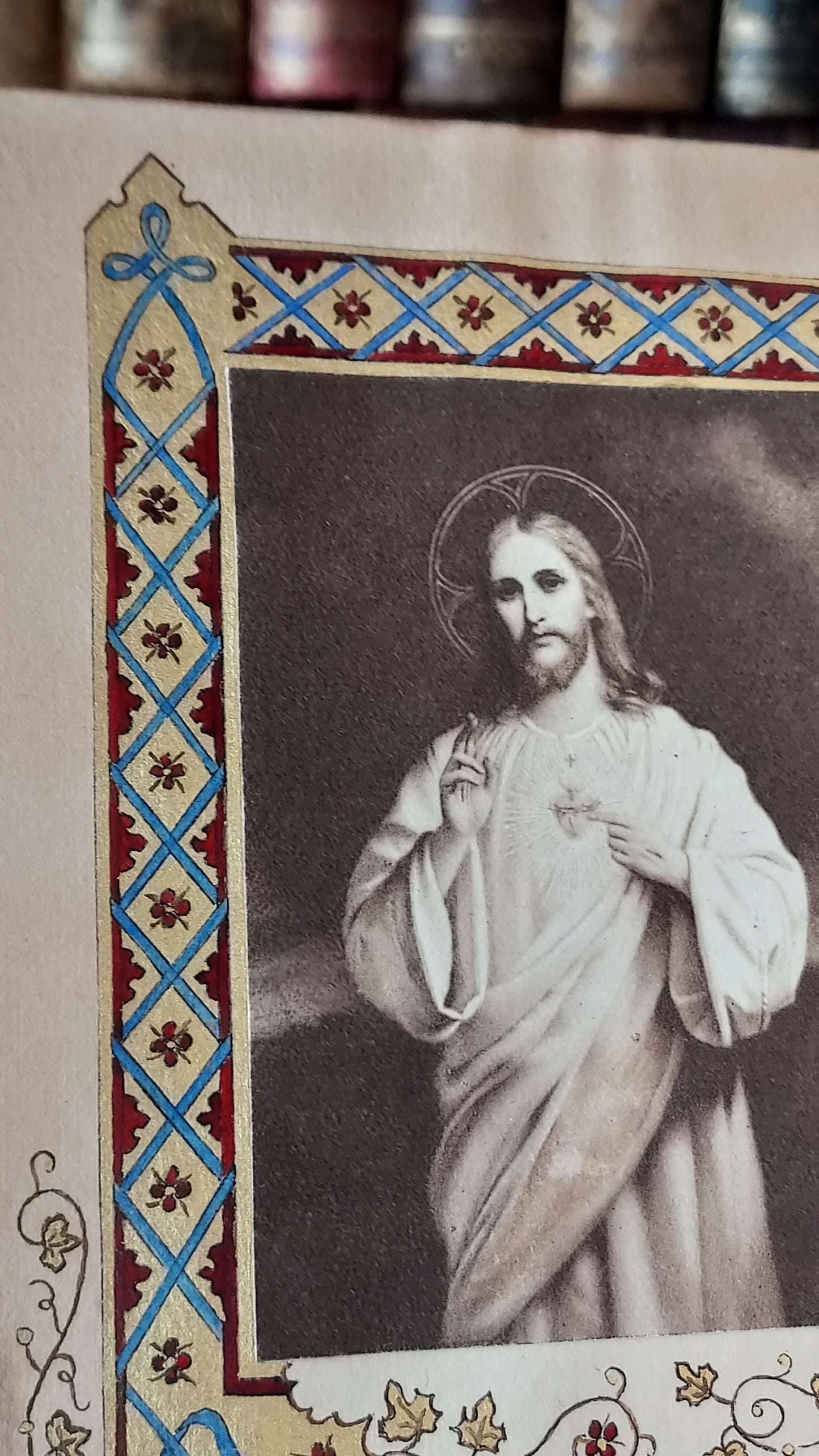 1902 Le Nouveau Testament & Prayer Card | Hand-Illuminated, Stamped by L. Angeli