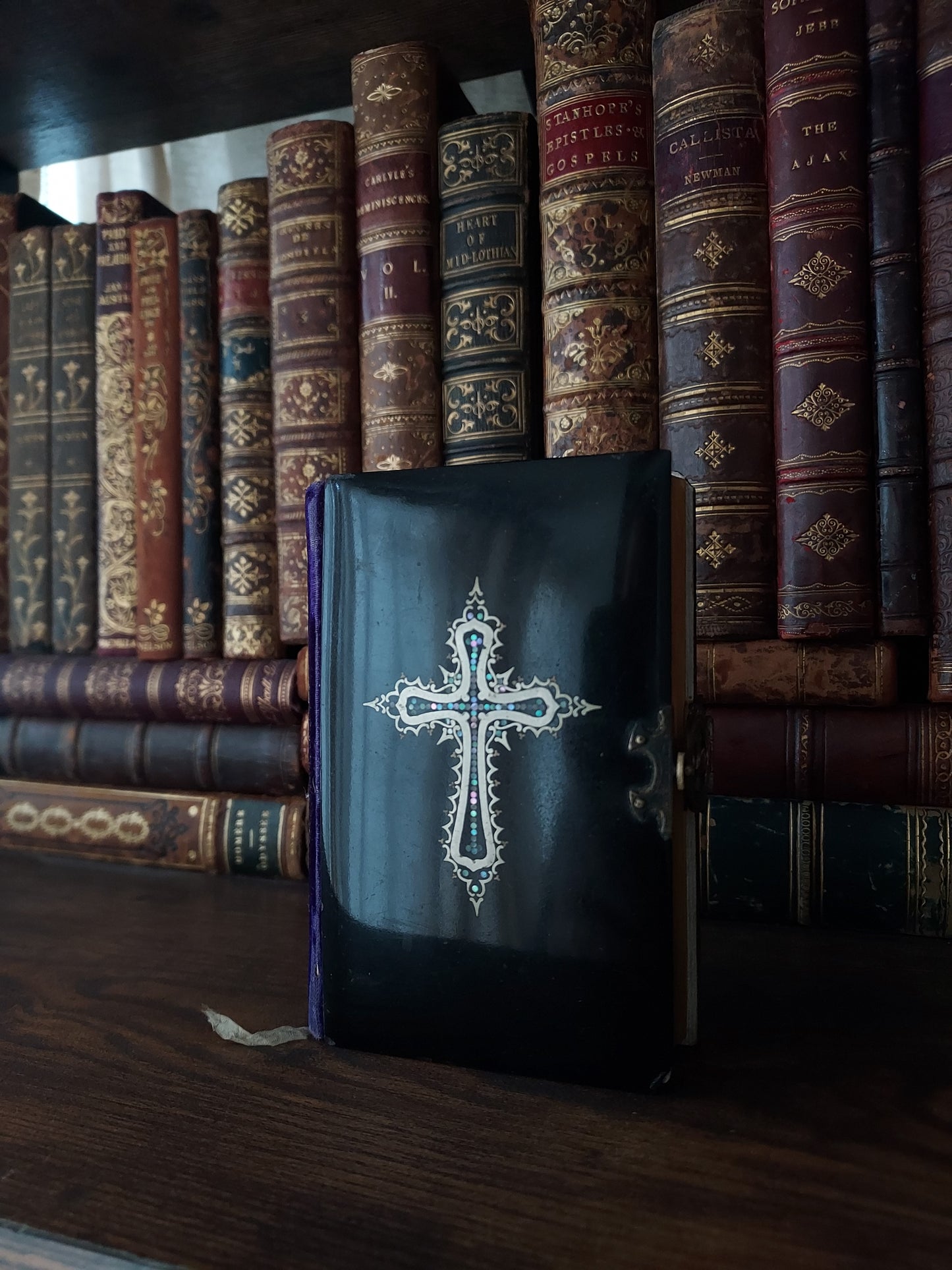 1850s Paroissien Romain | Mother-of-Pearl Cross and Purple Velvet Details