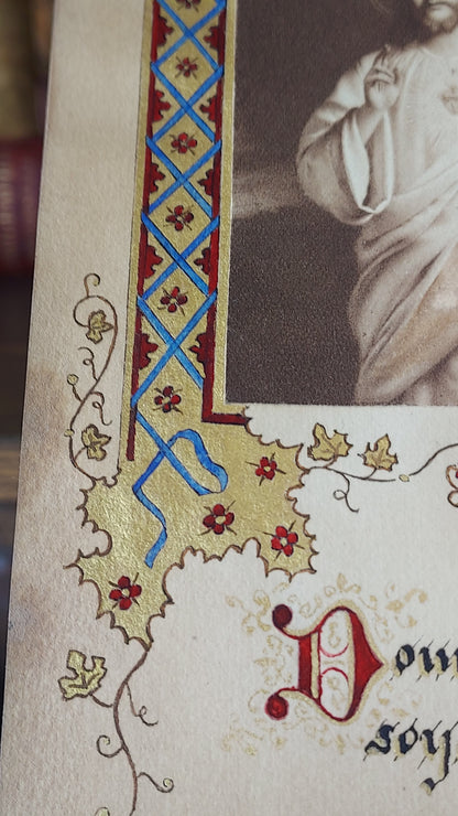 1902 Le Nouveau Testament & Prayer Card | Hand-Illuminated, Stamped by L. Angeli