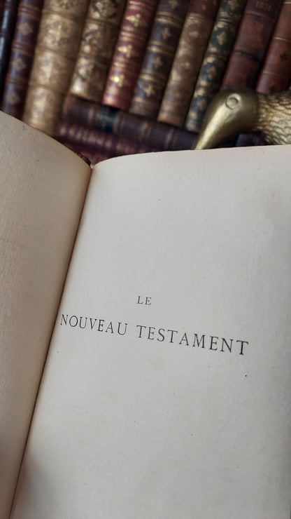 1902 Le Nouveau Testament & Prayer Card | Hand-Illuminated, Stamped by L. Angeli