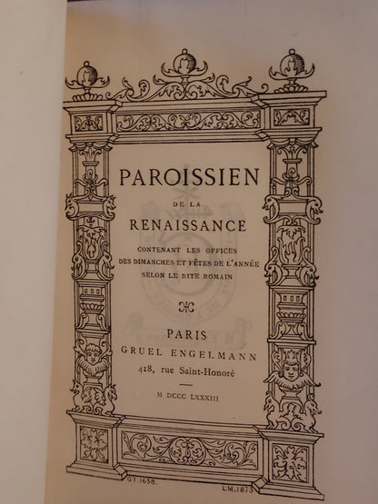 1887 Gruel Paroissien de la Renaissance | Latin Script Gauffered Edge
