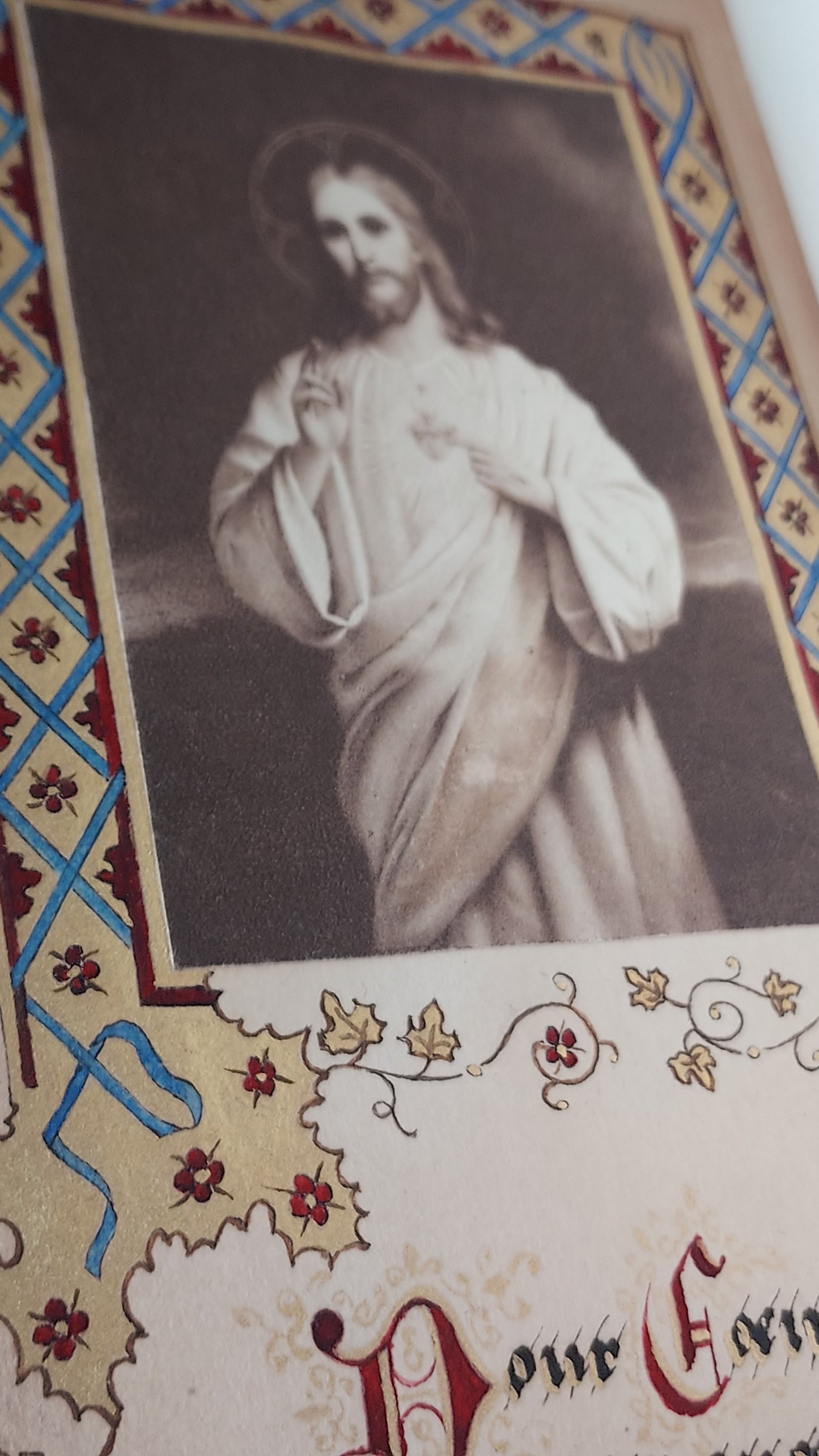 1902 Le Nouveau Testament & Prayer Card | Hand-Illuminated, Stamped by L. Angeli