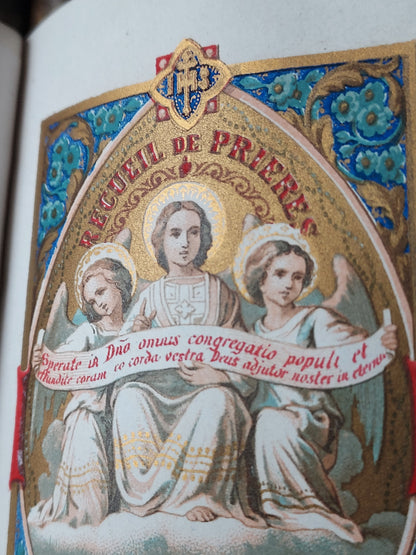 1873 Recueil de prieres: Ornate Double Clasp Binding w/ Paisley Fore-Edge Painting
