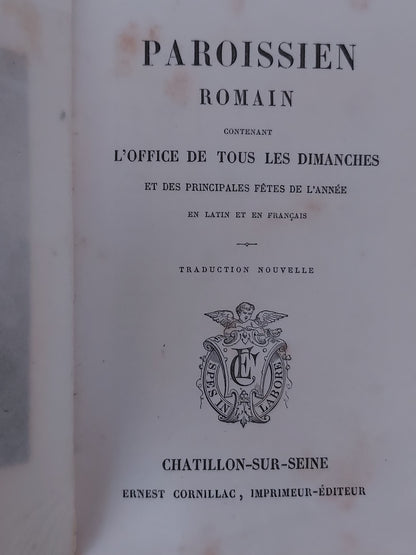 1850s Paroissien Romain | Mother-of-Pearl Cross and Purple Velvet Details