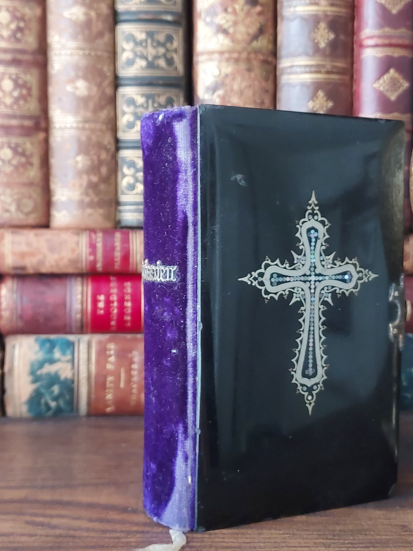 1850s Paroissien Romain | Mother-of-Pearl Cross and Purple Velvet Details