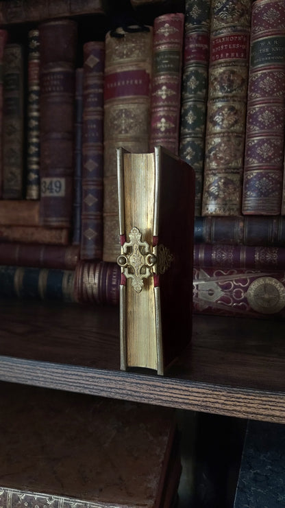 1850 Paroissien | Smaller Ruby Colored Velvet w/ Gold Clasp