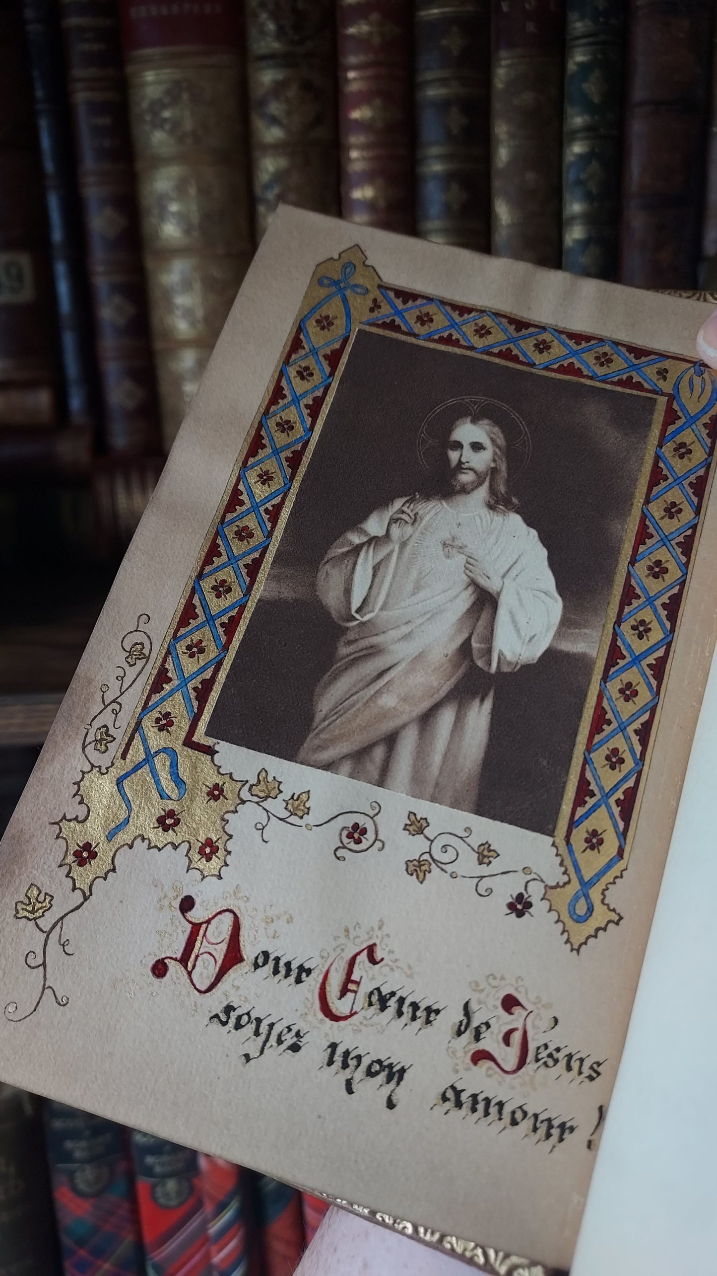 1902 Le Nouveau Testament & Prayer Card | Hand-Illuminated, Stamped by L. Angeli