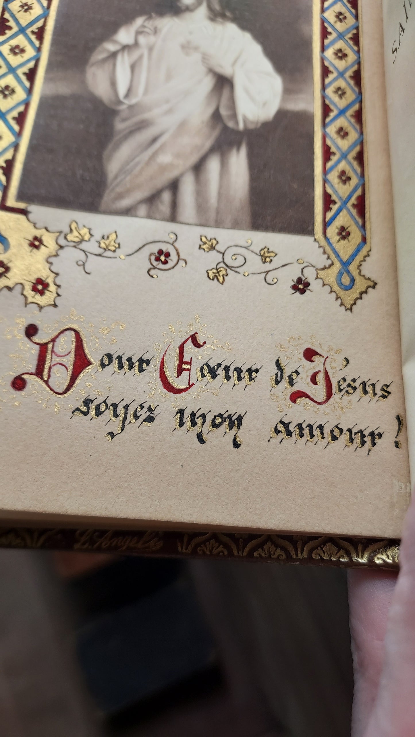 1902 Le Nouveau Testament & Prayer Card | Hand-Illuminated, Stamped by L. Angeli