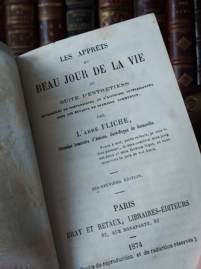 1874 Les Apprêts du beau jour: First Communion Book feat. Blue Pages & Fleur-De-Lis